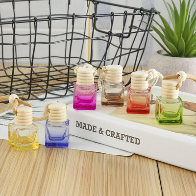 Wood cover Cube Glass empty bottle Aromatherapy Pendant automobile Supplies ornament Glass bottle Pendants Manufactor Direct selling