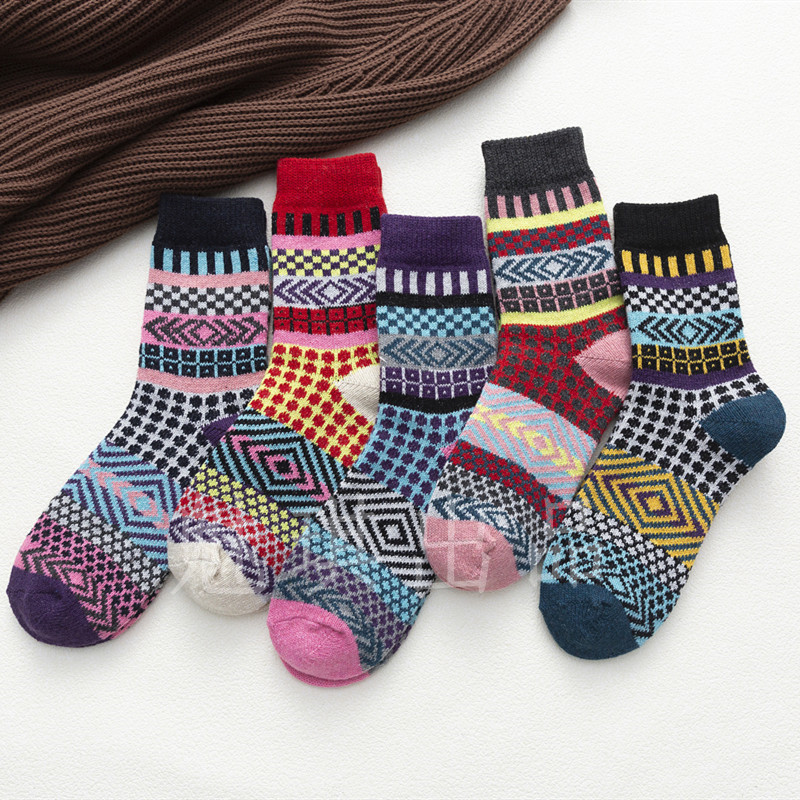 20秋冬新品加厚兔羊毛袜子 跨境民族风中筒女袜亚马逊速卖通货源K
