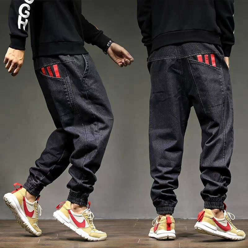 Spring and Summer New Men's Extra Large Size Jeans Men's Loose Harem Pants Lace-up Loose Waist Hip-hop Tunic Pants Spring and Summer New Men's Extra Large Size Jeans Men's Loose Harem Pants Lace-up Loose Waist Hip-hop Tunic Pants