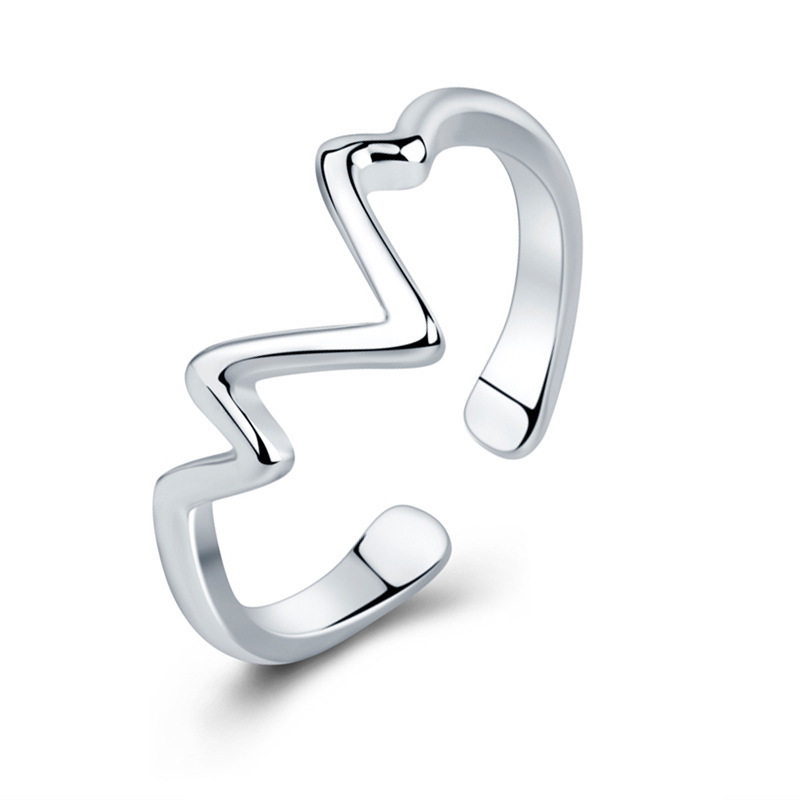 S925 anillo de plata personalidad femenina temperamento rayo latido del corazón japonés y coreano anillo abierto estilo étnico moda femenina anillo de cola