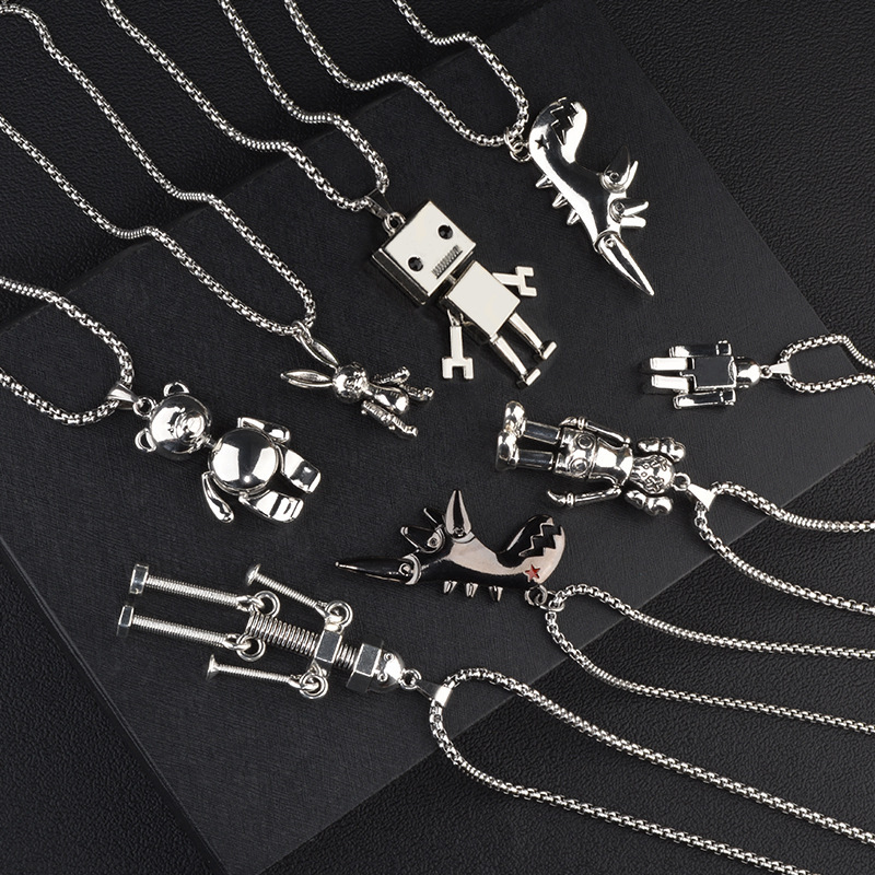 Hip Hop Cool Cartoon Cute Bear Dinosaur Robot Long Titanium Steel Necklace Activity Men's and Women's Doll Sweater Chain Hip Hop Cool Cartoon Cute Bear Dinosaur Robot Long Titanium Steel Necklace Activity Men's and Women's Doll Sweater Chain