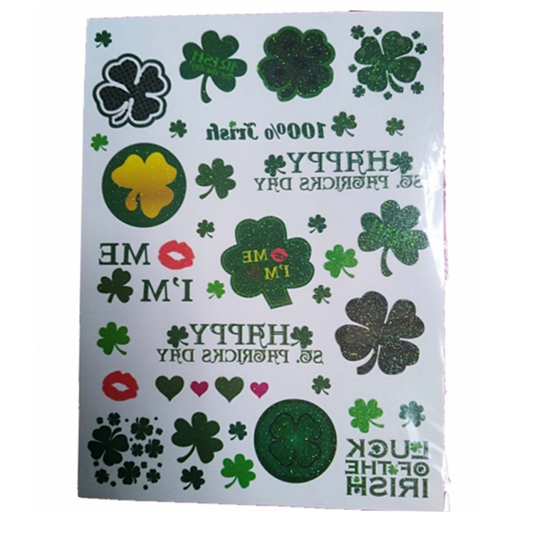 Resistente al agua polvo brillante alfalfa pegatinas faciales pegatinas del día de San Patricio pegatinas de tatuaje irlandeses