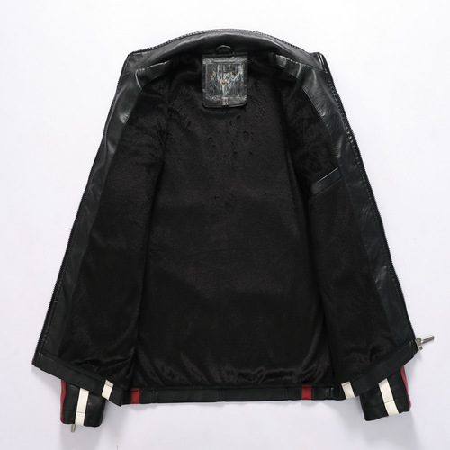 Factory New Leather Jacket for Men—Autumn/Winter Biker Style Leather Jacket with Embroidered Patchwork—European and American Style Men's Leather Outwear Coat