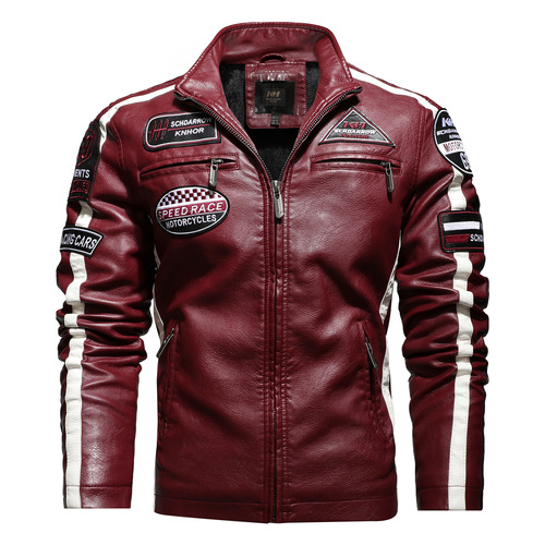 Factory New Leather Jacket for Men—Autumn/Winter Biker Style Leather Jacket with Embroidered Patchwork—European and American Style Men's Leather Outwear Coat