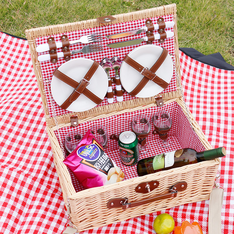 Fabrica directa de canasta de picnic ins plegable portátil al aire libre conjunto de canasta con cubiertos