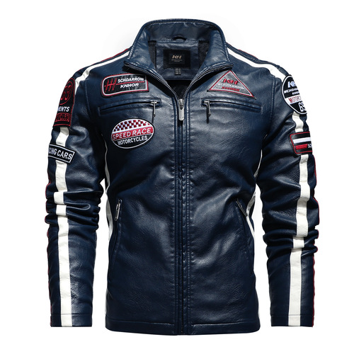 Factory New Leather Jacket for Men—Autumn/Winter Biker Style Leather Jacket with Embroidered Patchwork—European and American Style Men's Leather Outwear Coat