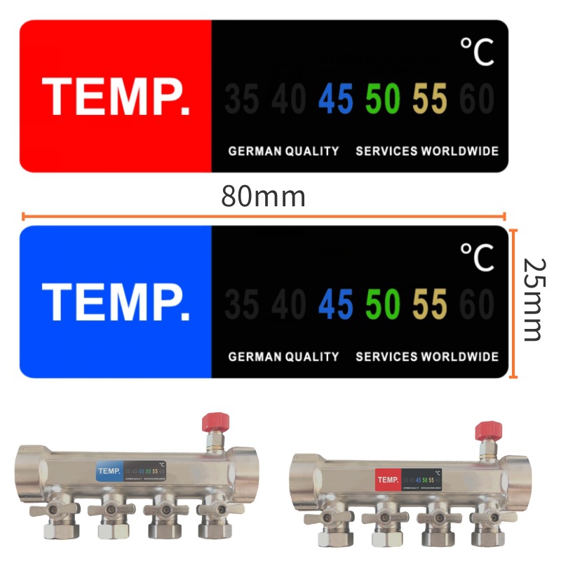 Multi-channel floor heating water distributor temperature label…