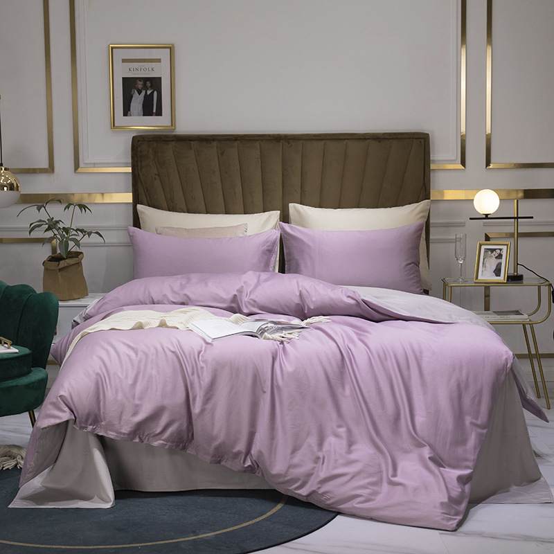 Nordic Style 60-count Satin Ins Four-piece Set Of Pure Bedding, Including Fitted Bed Sheet, Duvet Cover, And Long-staple_voghion.com