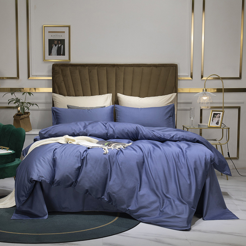 60-count Satin Pure Bedding Set, Hotel-style Nordic Design, Solid Color Long-staple Cotton Four-piece Set With Fitted_voghion.com