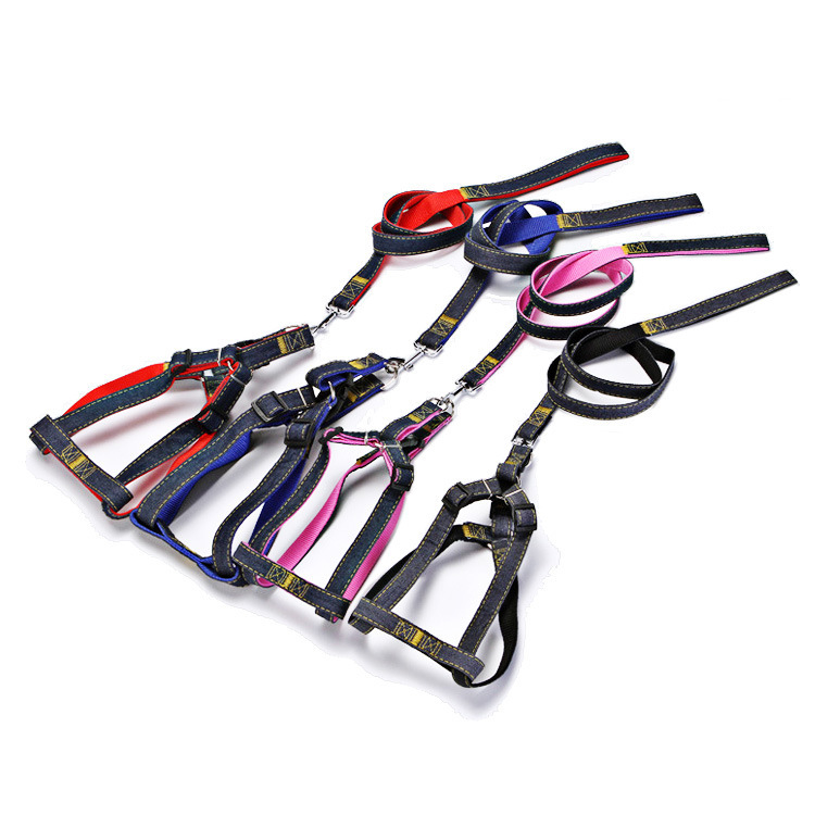 Denim Leash Pet Harness Traction Set Dog Chain Dog Rope Wear-Resistant Seam Cloth Vest-Style Harness