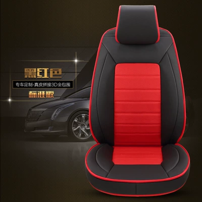 Special Comfortable Full-Surrounded Five-Seat Car Cushion Wear-Resistant Leather Middle Leather Four Seasons Universal Seat Cover (Modelə uyğun (Original) oturacaq örtükləri) - black-red-custom