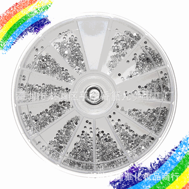美甲饰品批发指甲饰品平底钻亚克力银钻圆盒装1.5MM圆形银钻