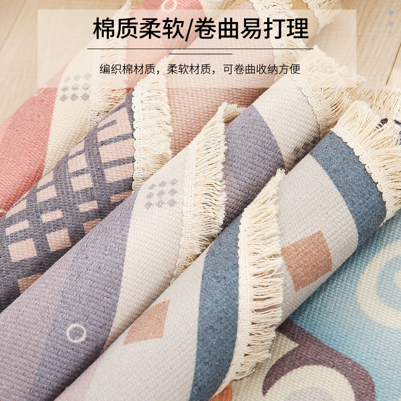 Estilo nórdico algodón y lino redondo retro alfombra de piso tejida a mano dormitorio sala de estar alfombra decorativa silla de la computadora cojín silla de la esquina