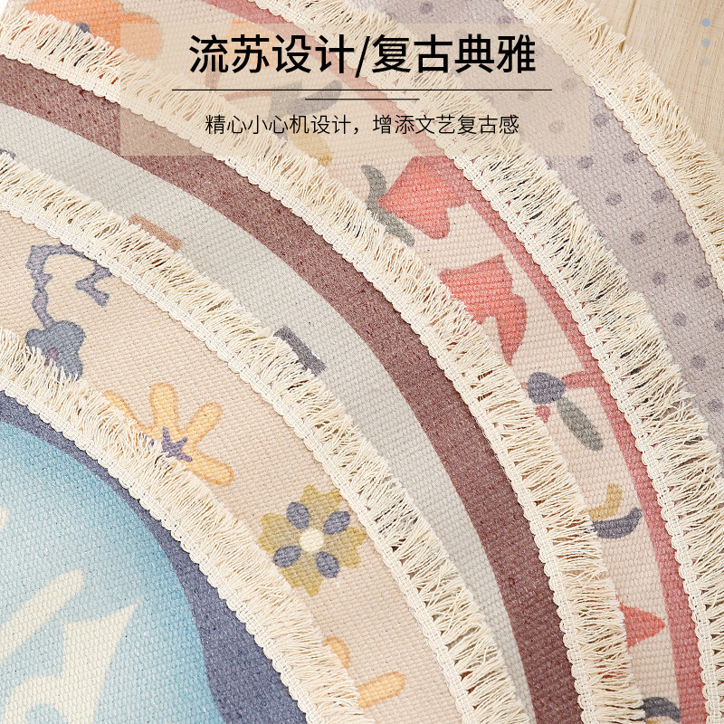 Estilo nórdico algodón y lino redondo retro alfombra de piso tejida a mano dormitorio sala de estar alfombra decorativa silla de la computadora cojín silla de la esquina