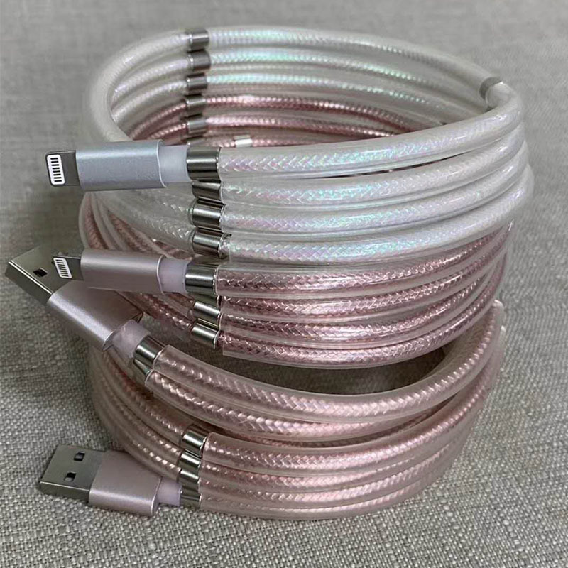 爆款安卓苹果磁铁数据线硅胶套管，透明磁吸数据线硅胶管