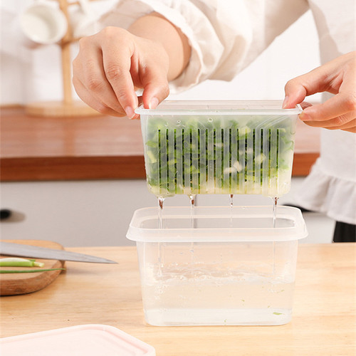 New double-layer drained green onion crisper refrigerator storage box home kitchen vegetable and fruit drain basket
