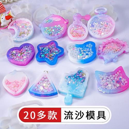 12 DIY resin jewelry circle sand mold, Ice Cream Strawberry Panda Head Moon Silicone Mold
