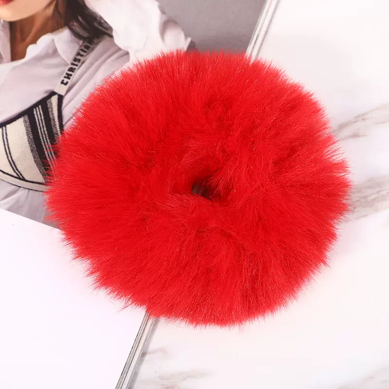 亚马逊新款女式韩版发绳 秋冬款纯色仿兔毛毛绒发圈 饰品厂家批发