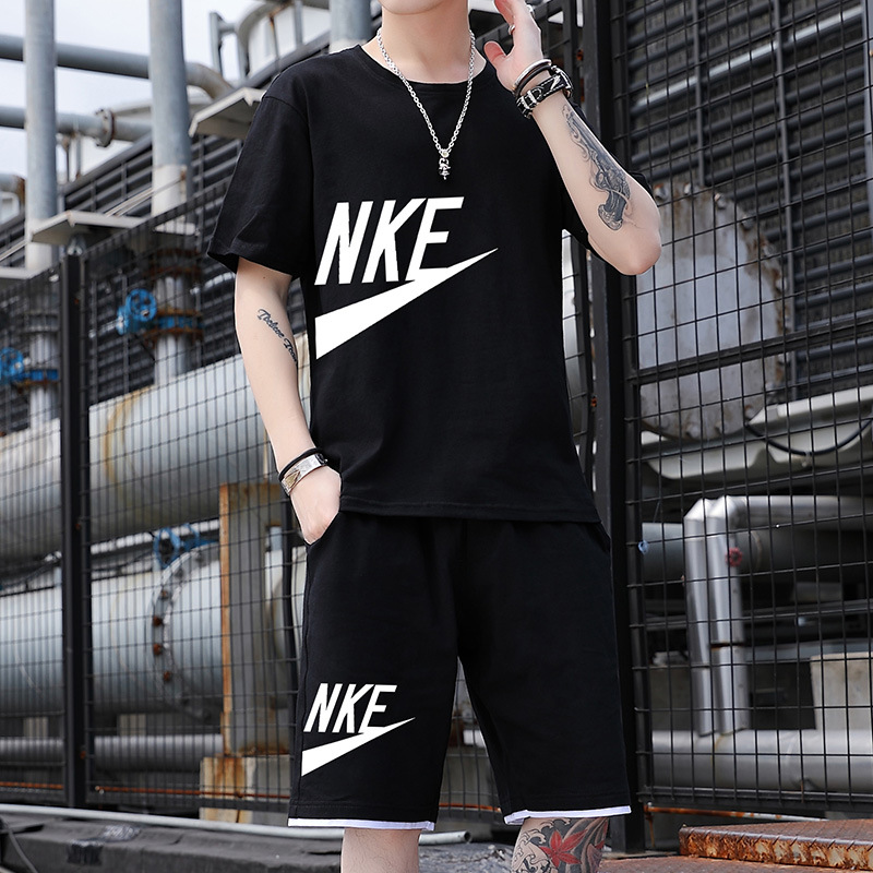 Camiseta de manga corta para hombre, conjunto deportivo de verano 2025, elegante, informal, de seda helada, a la moda, para exportación