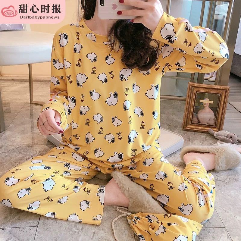 Pijamas de manga larga de las mujeres de primavera y otoño más tamaño pijamas de verano de las mujeres ropa de abrigo estilo coreano pijamas de las mujeres más tamaño traje de desgaste para el hogar