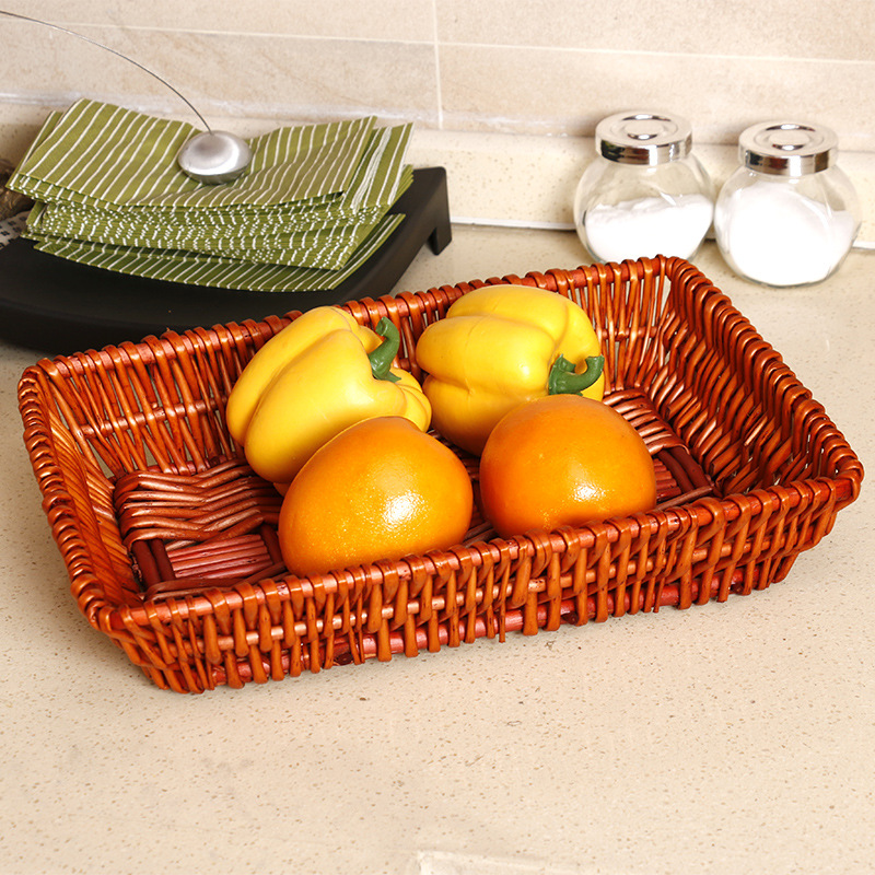 Fábrica directa fruta cesta ratán tejido nórdico drenaje Placa de almacenamiento rectangular nueva mano creativa cesta tejida