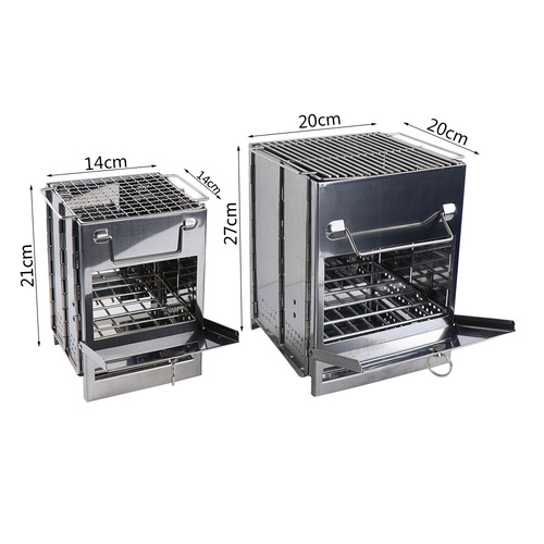 Stainless steel folding barbecue grill square BBQ grill outdoor mini charcoal stove wood stove large and small