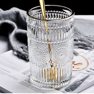 Nordic ins Vintage Embossed Phnom Penh Glass Sunflower Water Glass Household Juice Milk Beverage Glass Champagne Glass
