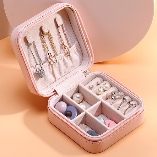 PU single-layer simple storage jewelry box, creative portable jewelry storage box, earrings, earrings, rings, small jewelry box