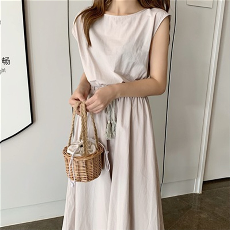 9 Color 5 Size Spot Artistic Large Swing Dress Summer New Waist Loose Large Size Cotton Linen Midi Dress