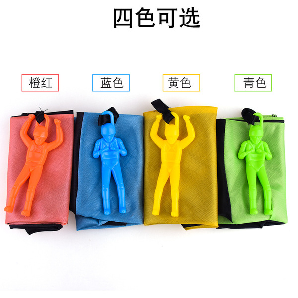 Spot children hand tossing parachutes