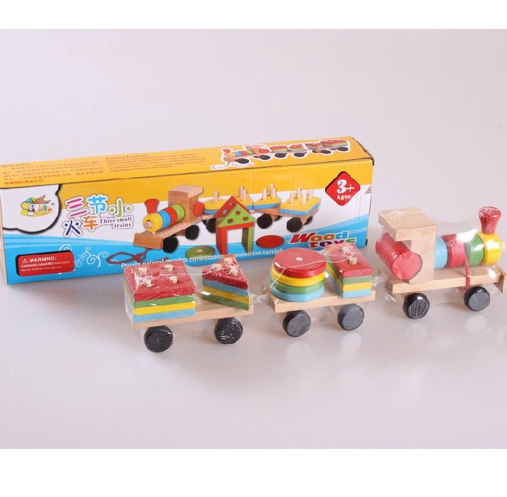 Tren de oruga de madera Tractor de remolque de madera Forma geométrica de madera Trailer de columna Juguetes educativos de iluminación para niños
