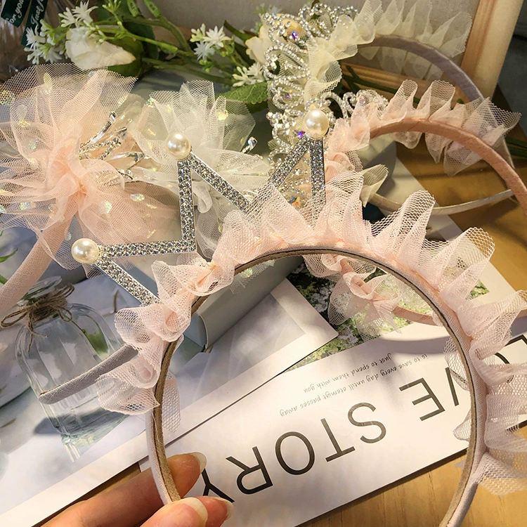 Супер Фея Принцесса Стиль Горный Хрусталь Корона повязка на голову Девушка Сетка кружево день рождения головной убор цветок повязка на голову Пряжка Детские аксессуары для волос