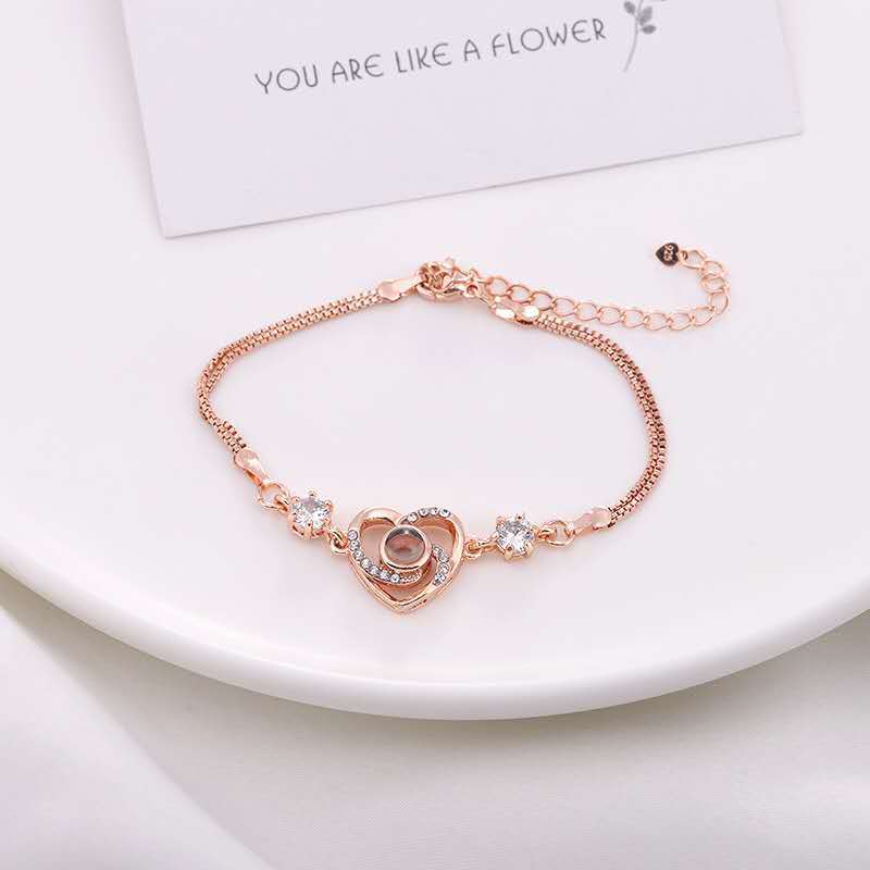 Korean-Style Venetian Chain Zircon Heart Student Couple Photo Projection Bracelet as a Valentine's Day or Birthday Gift for Girlfriend Korean-Style Venetian Chain Zircon Heart Student Couple Photo Projection Bracelet as a Valentine's Day or Birthday Gift for Girlfriend
