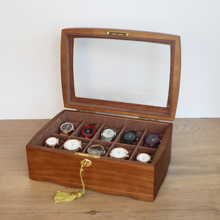 High-end Watch Box Storage Box Wooden Necklace Jewelry Box Household Watch Box with Lock Solid Wood Display Box Gift Collection