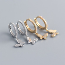 YHE0238 跨境轻奢S925纯银INS蝴蝶耳坠镶钻设计感耳环银耳扣耳圈