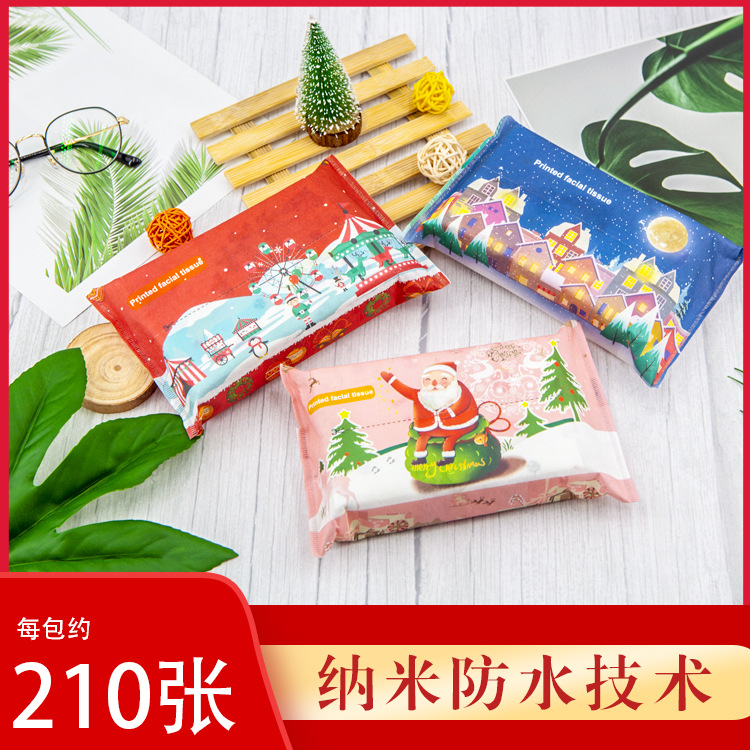 Christmas Printed Tissue Paper Party Colorful Pattern Exported to Europe and the United States Household Facial Tissue Advertising Gift Tissue Paper Delivery