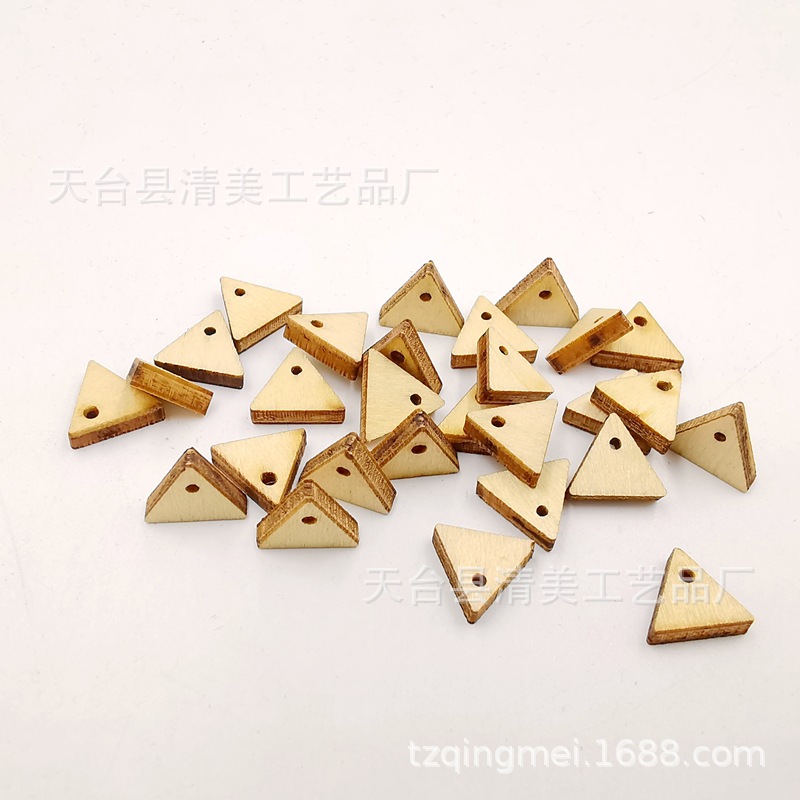 10-60mm basswood placa con agujero madera triángulo madera pieza decoración con agujero triángulo madera pieza artesanía colgante