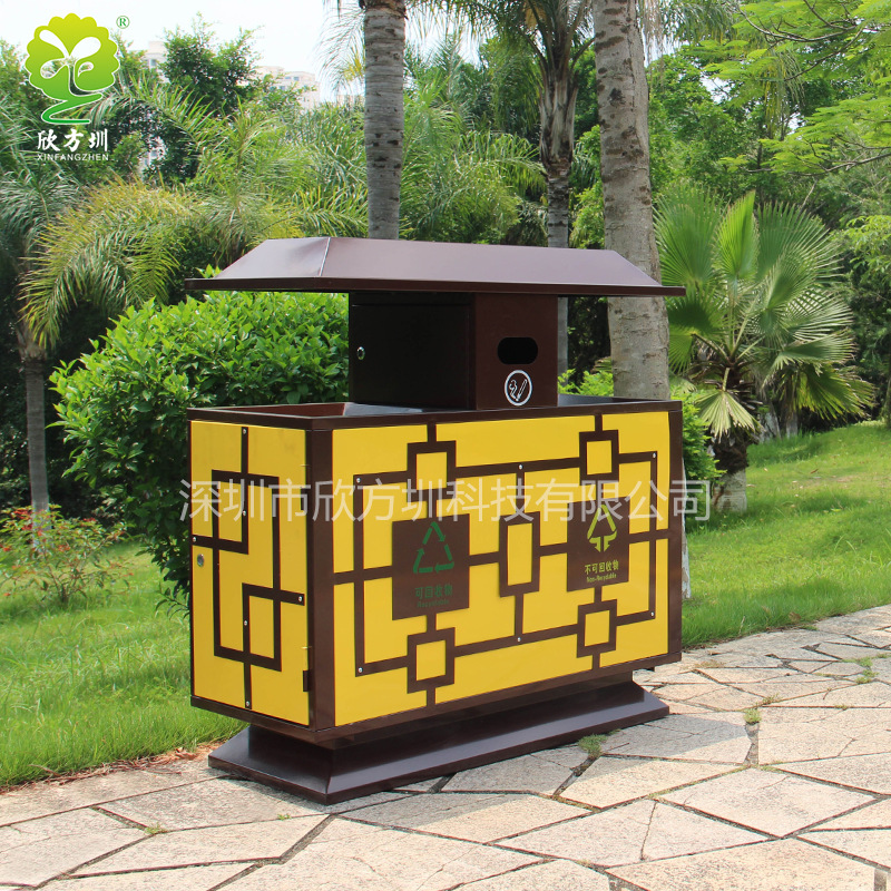 户外复古景区不锈钢垃圾桶两分类果皮箱街道步行街金属纸屑桶