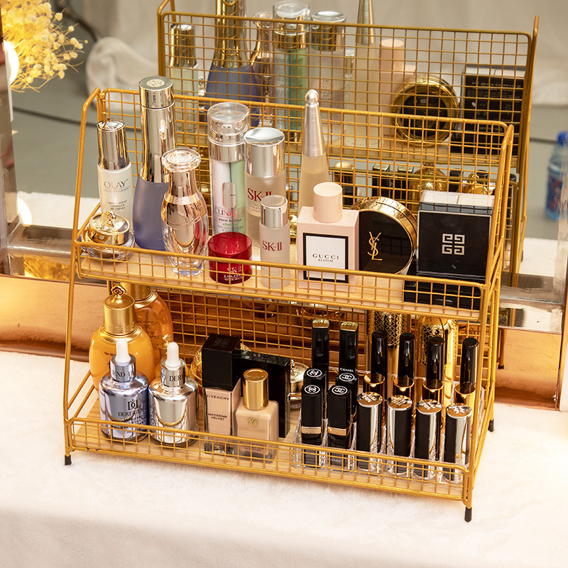 Caja de almacenamiento de cosméticos directa de fábrica Nordic ins hierro multi-capa de almacenamiento de joyería de escritorio de oficina rack de almacenamiento