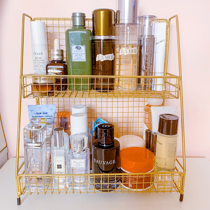 Fábrica directa escritorio almacenamiento rack cosméticos hierro oro rosa multi-capa Oficina Mesa dormitorio almacenamiento rack