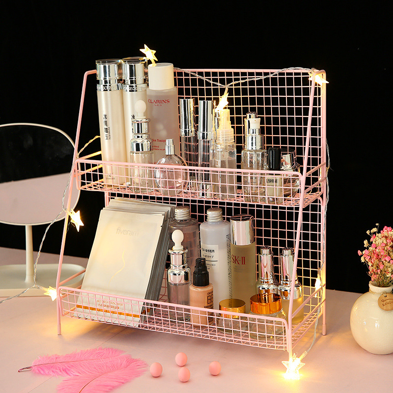 Fábrica directa escritorio almacenamiento rack cosméticos hierro oro rosa multi-capa Oficina Mesa dormitorio almacenamiento rack