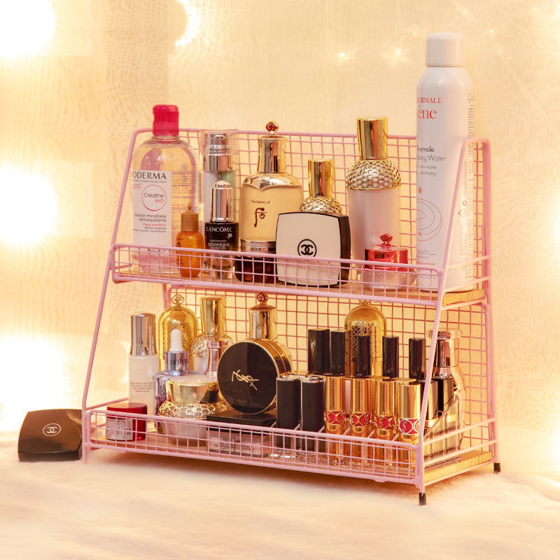 Fábrica directa escritorio almacenamiento rack cosméticos hierro oro rosa multi-capa Oficina Mesa dormitorio almacenamiento rack