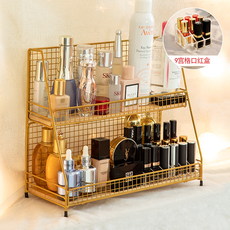 Fábrica directa escritorio almacenamiento rack cosméticos hierro oro rosa multi-capa Oficina Mesa dormitorio almacenamiento rack