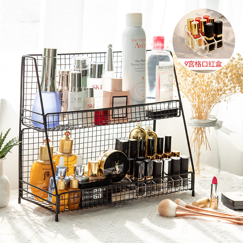 Fábrica directa escritorio almacenamiento rack cosméticos hierro oro rosa multi-capa Oficina Mesa dormitorio almacenamiento rack