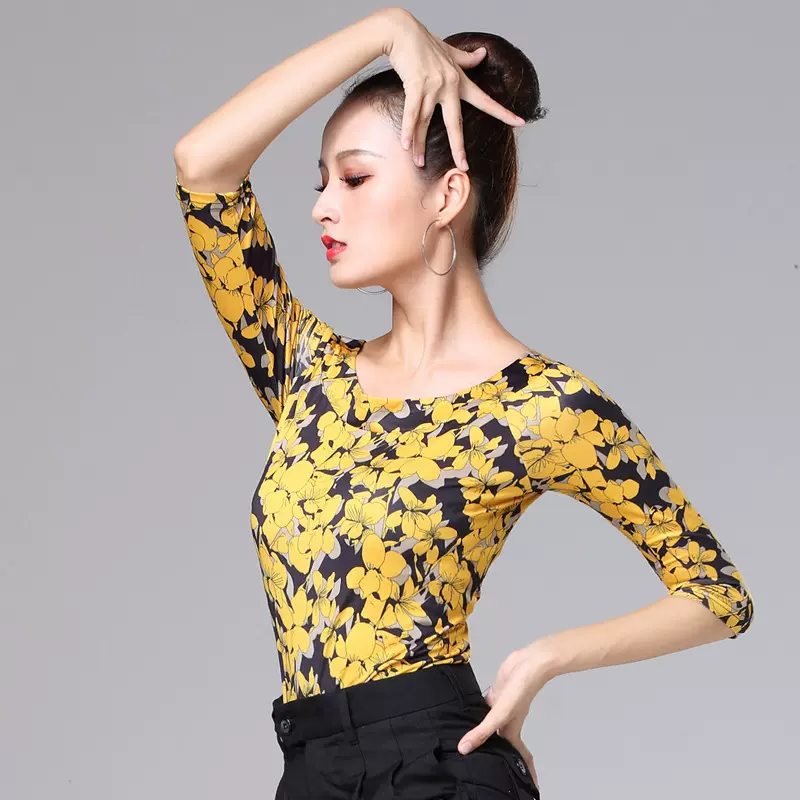 拉丁服装女上衣夏季新款舞蹈练功服短款摩登舞跳舞衣服交谊舞上装