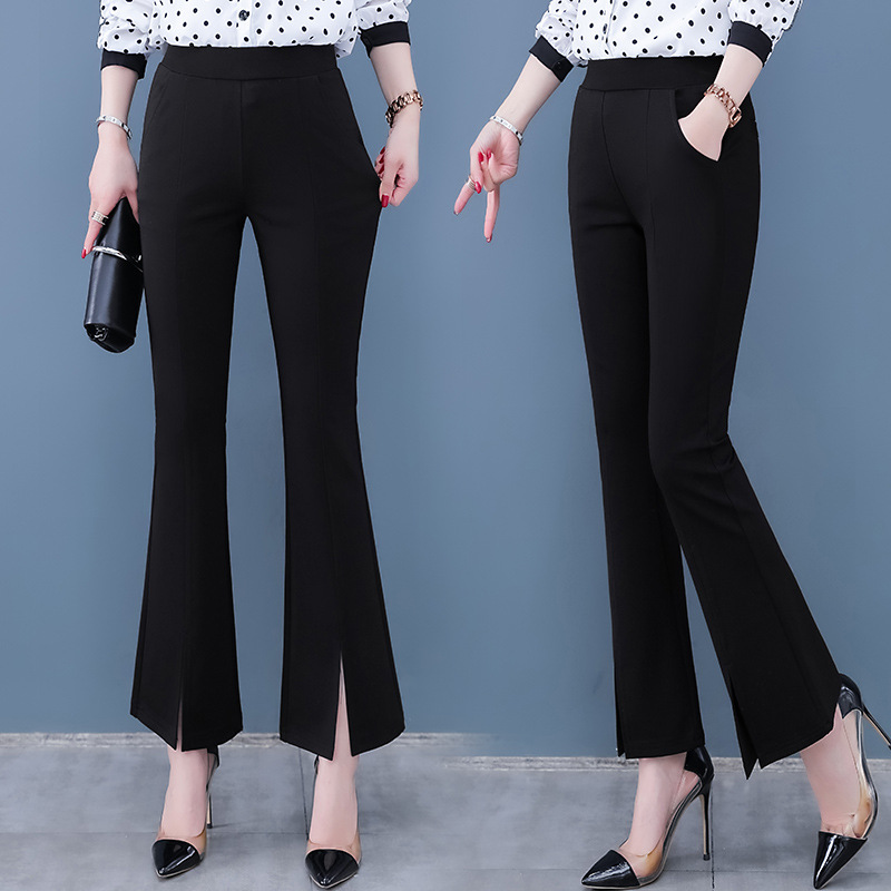 Small Spring Summer Autumn Micro-flared Pants High Waist New Women's Pants Cropped Pants Thin Casual Pants plus size chubby girl