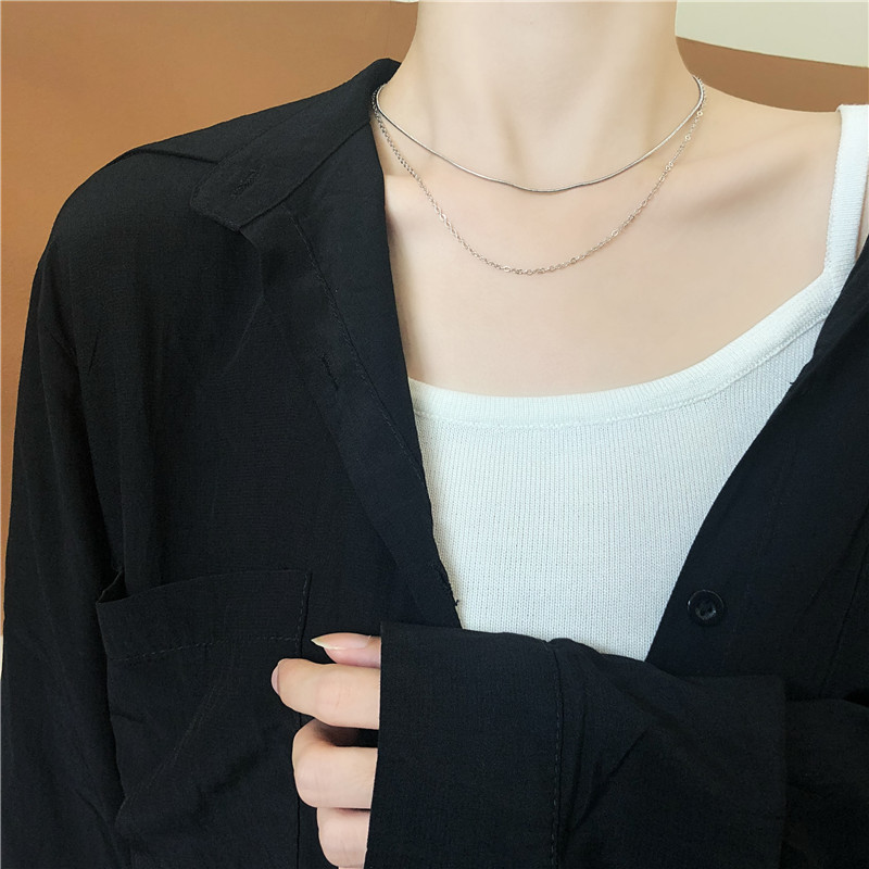 Korean Simple Niche INS Cold Style Double Layer Necklace For Women Sweet Personality Clavicle Chain Choker C616_voghion.com