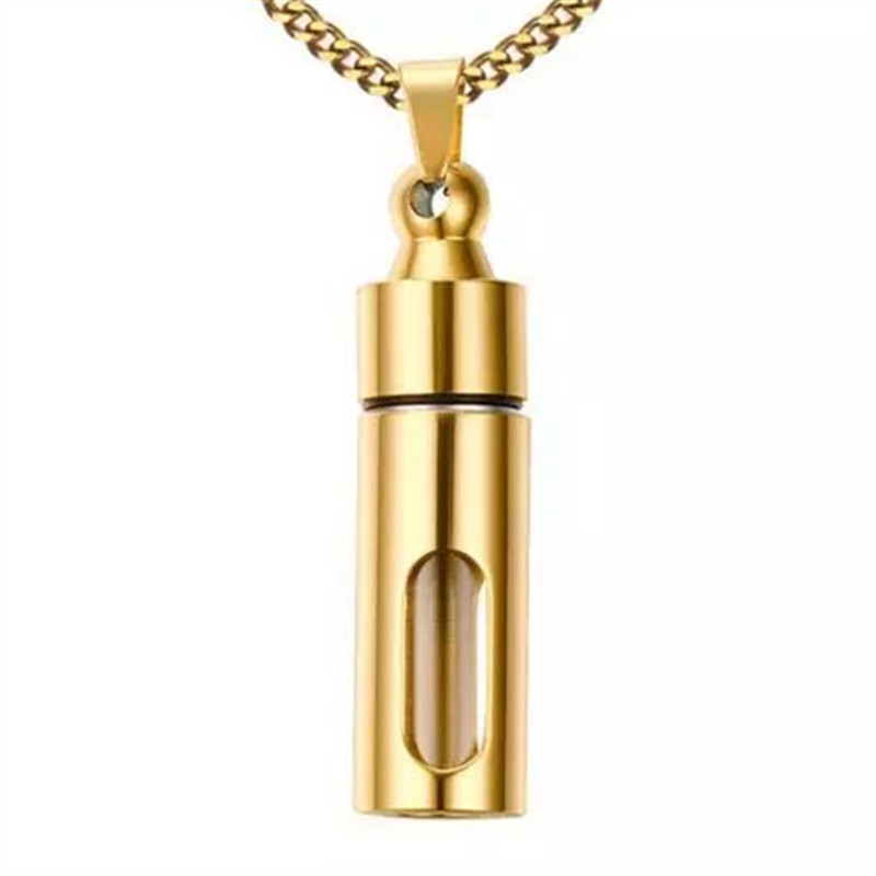 Suministro directo de fábrica botella hueca Tubo Transparente colgante par botella de perfume colgante letras brillante colgante titanio acero