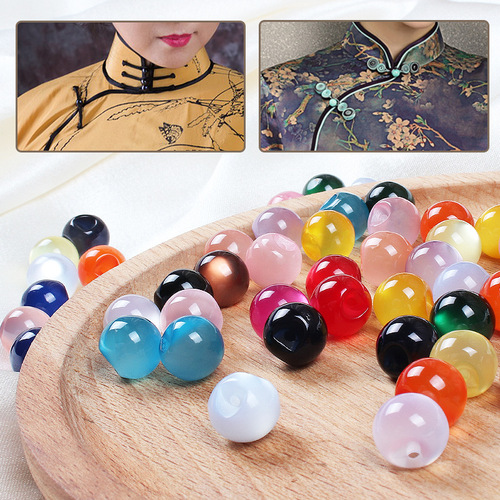Cheongsam buttons, resin jade buttons, Tang suit, Hanfu, dark eye, partial hole, pearlescent buttons, shirt, chiffon round beads accessories