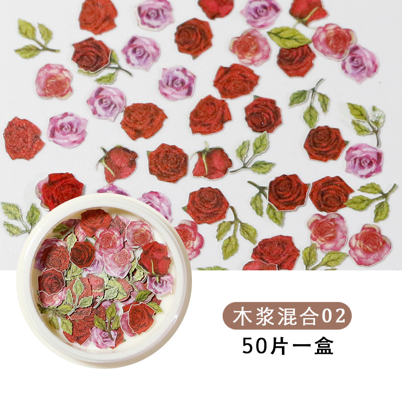 Princesa accesorios de uñas ins estilo color mezclado Año Nuevo Día de San Valentín flor Rosa parche de uñas pieza de pulpa de madera